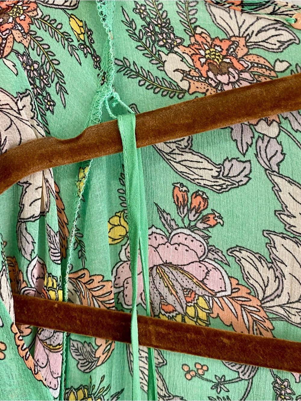 Free People Earthfolk Maxi Dress Green Floral Boho Ruched Sleeve XS - Picture 11 of 16